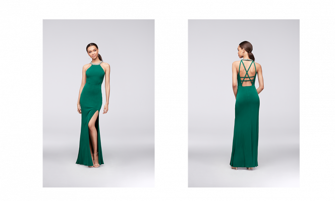 David's Bridal Emerald Prom Dress - Green Dress Davids Bridal Prom (664x398), Png Download