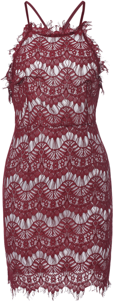 Burgundy Lace Spaghetti Straps Semi Formal Dress - Dress (770x1024), Png Download
