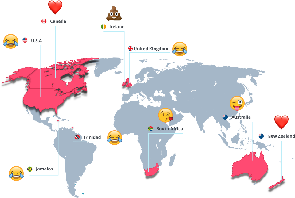 Most-used Emoji In Each Country - World Map (1011x648), Png Download