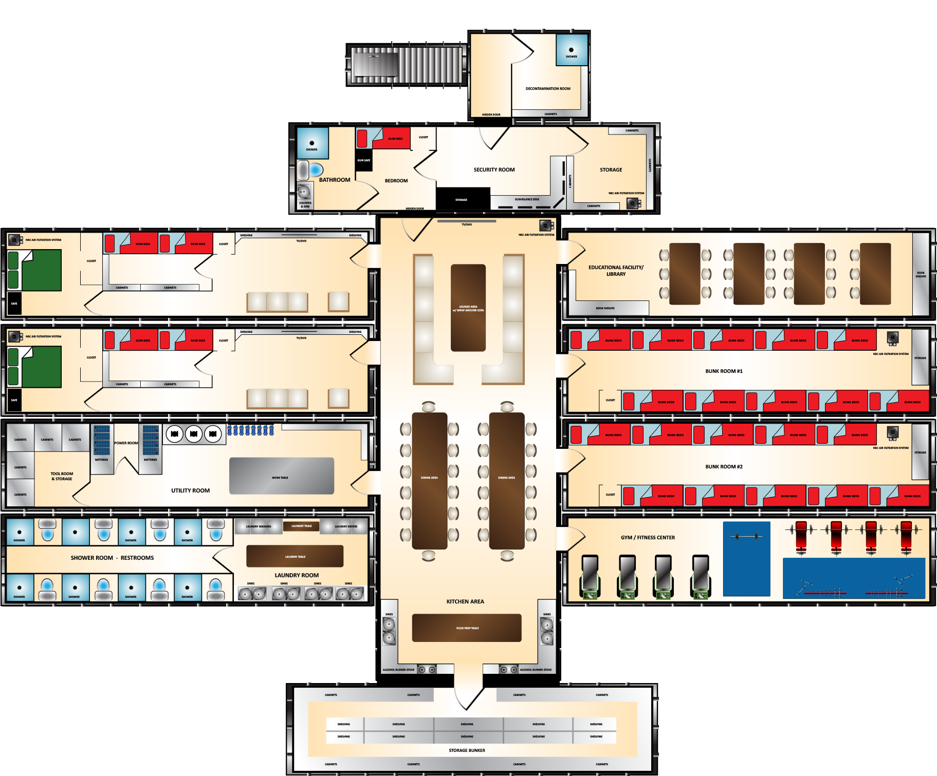 Doomsday House Plans Xtreme Series Fallout Shelter - Plan Bunker (1822x1523), Png Download