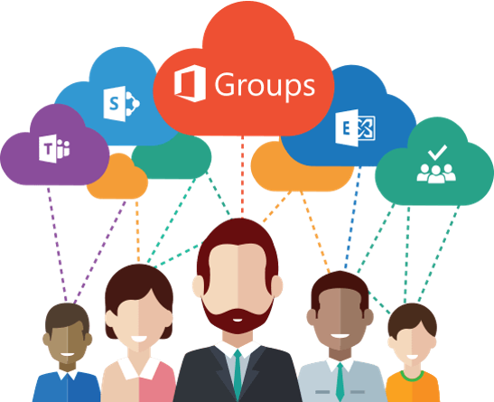 Illustration Showing Group Of 5 People With Clouds - Office 365 (547x445), Png Download