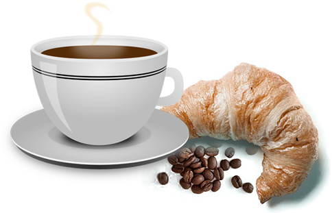 Home Coffee - Coffee And Croissant Png (490x329), Png Download