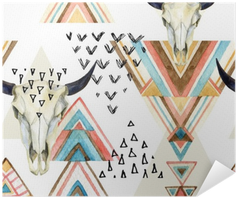 Abstract Watercolor Animal Skull And Geometric Ornament - Watercolor Background Aztec (400x400), Png Download