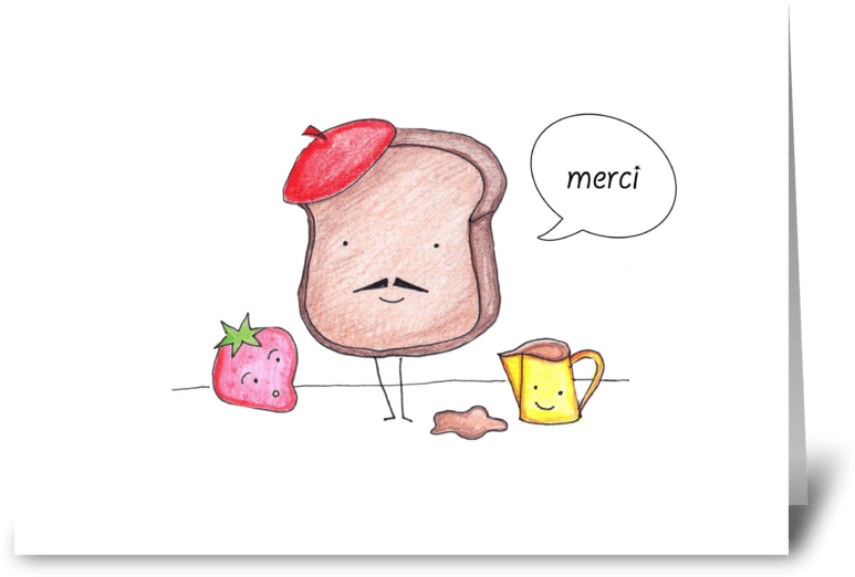 French Toast Thank You Greeting Card - French Toast & Strawberry Thank You Merci Card (848x698), Png Download