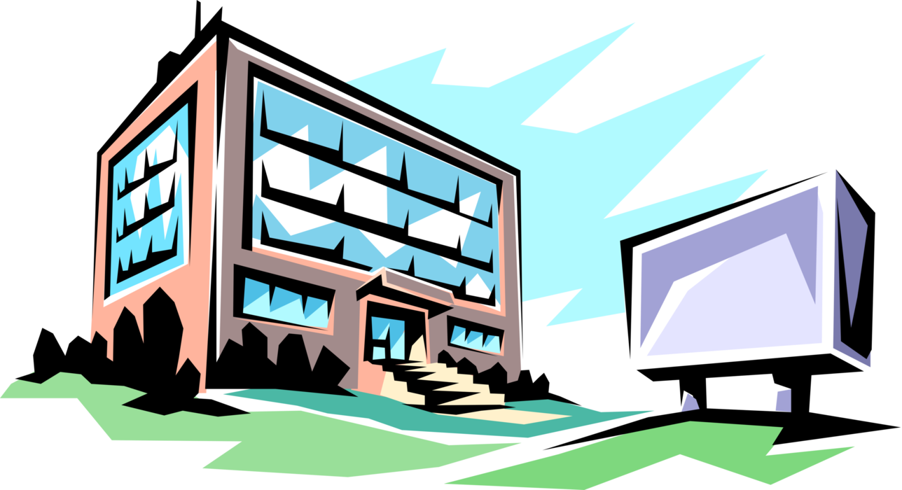 Vector Illustration Of Small Office Building - Building (1288x700), Png Download