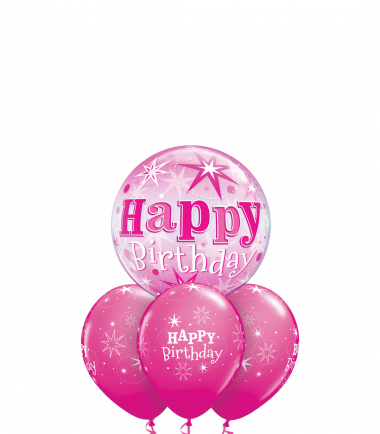 Pink Birthday Sparkle Layered Bubble - Bubble Balloon - Birthday Pink Starburst Sparkles 56 (380x434), Png Download