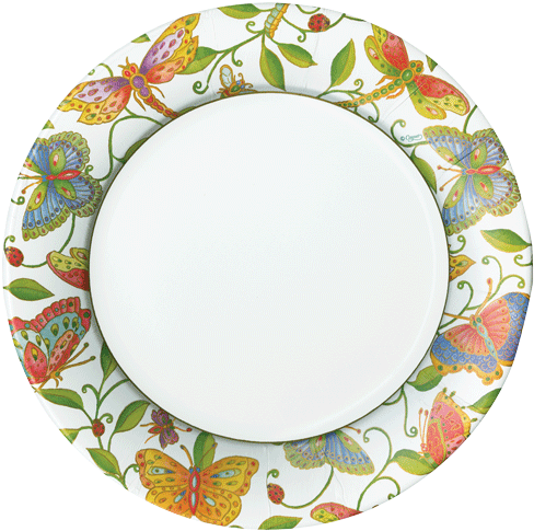 Caspari Parvaneh's Garden Butterfly Printed Paper Dinner - Butterfly Print Plates Dinner (500x498), Png Download