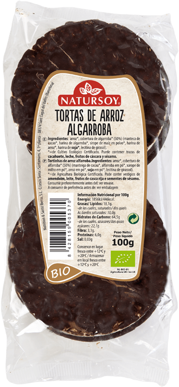 Tortas De Arroz Con Algarroba - Natursoy Rice Cakes With Carob 100g 100 Gr (800x800), Png Download