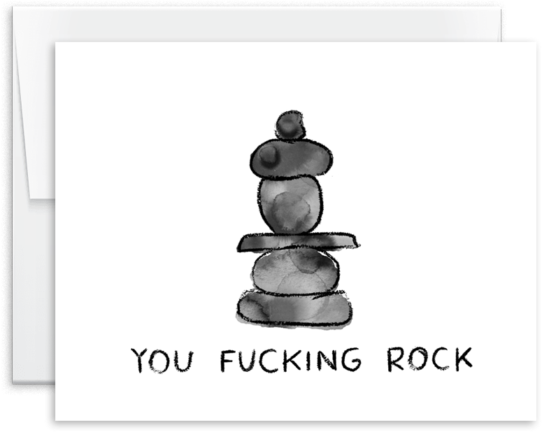 You Fucking Rock Watercolor Cairn Rock Greeting Card - Lid (1000x1000), Png Download