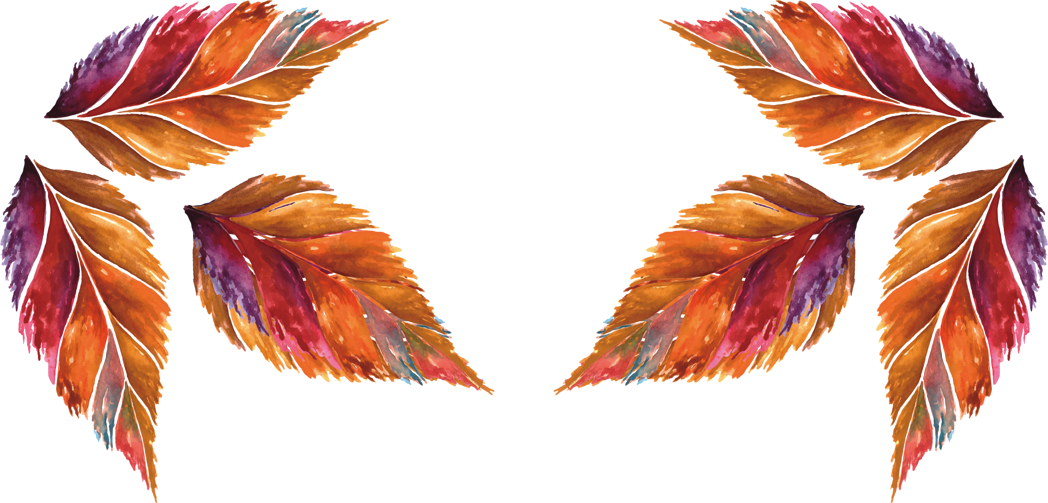 Painting Icon Hand Painted - Autumn Leaves Watercolor Png (4364x2095), Png Download