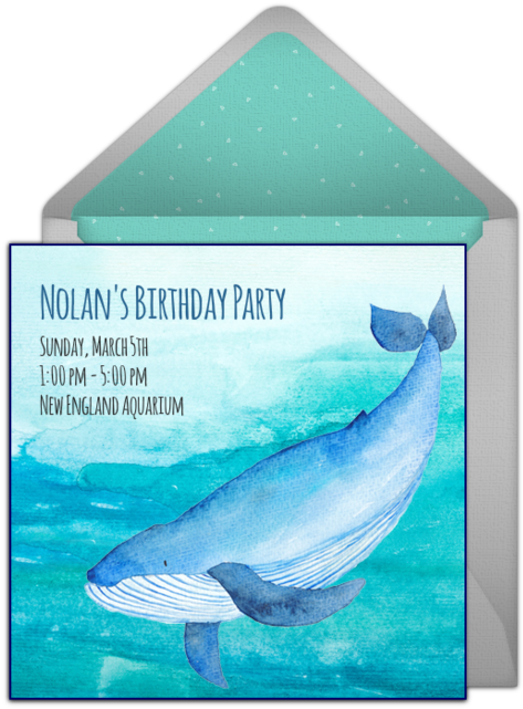 Nautical Whale Watercolor Online Invitation - Blue Whale (650x650), Png Download