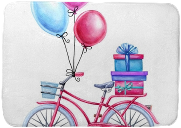 Watercolor Illustration, Bicycle, Balloons, Gift Boxes, - Balloons With Bike Clipart (400x400), Png Download