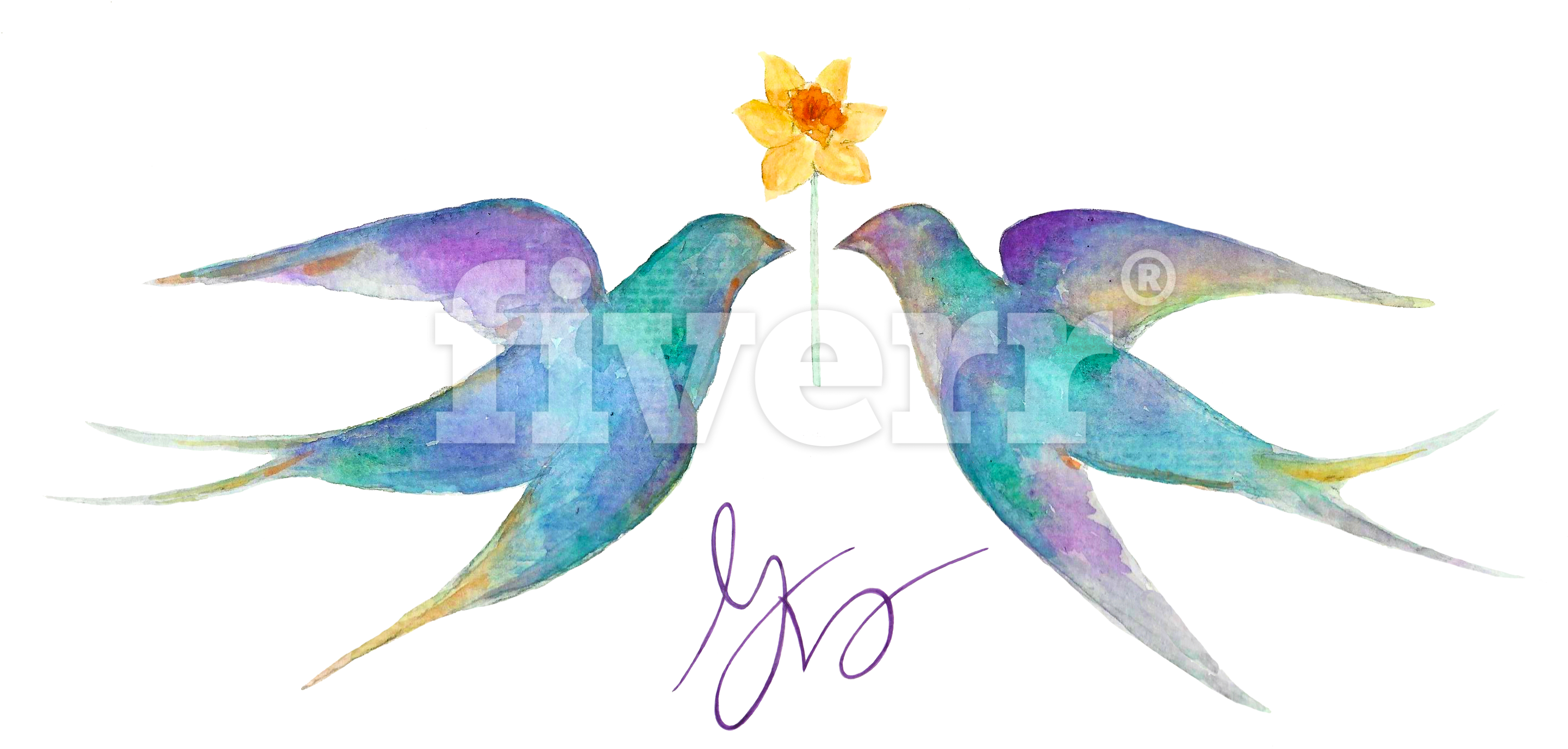 Vector Black And White Stock Create An Artistic Logo - Watercolor Painting (2967x1483), Png Download