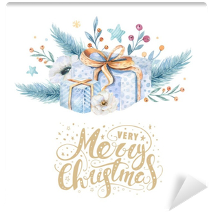 Merry Christmas Watercolor Cards With Floral Elements - Very Merry Christmas Typography &am Round Ornament (400x400), Png Download