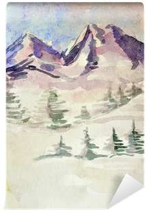 Winter Mountain Landscape - Watercolor Painting (400x400), Png Download
