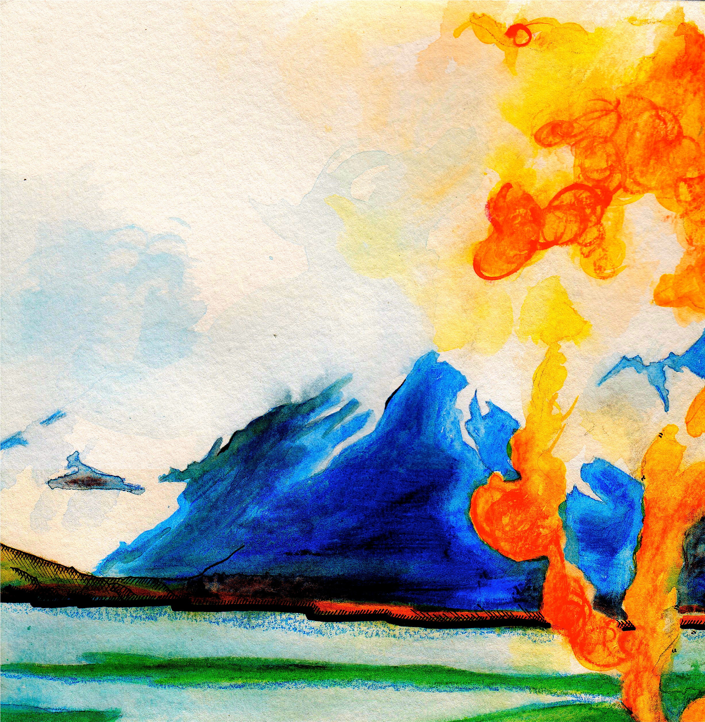 Flame Before Mountains - Watercolor Paint (2452x3263), Png Download