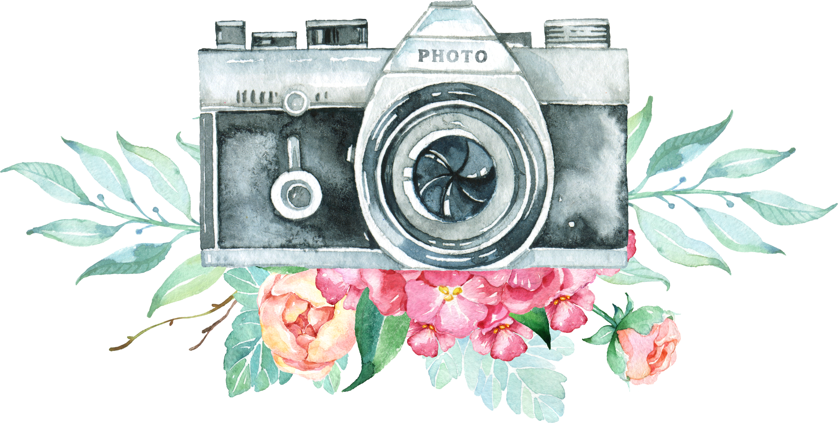 Vintage Camera Logo Png Png Royalty Free Stock - Camera With Flowers Png (1441x1024), Png Download