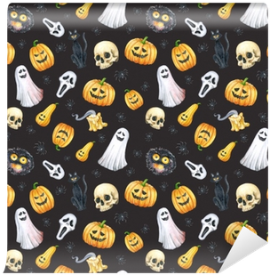 Happy Halloween Seamless Pattern Background - Ghost (400x400), Png Download