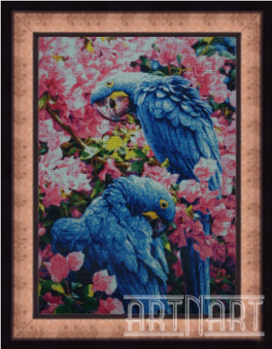 3d Handmade Diamond Painting Beautiful Parrots 3d Handmade - Hunulu Diy 5d Diamond Painting Flower Parrots Embroidery (500x500), Png Download
