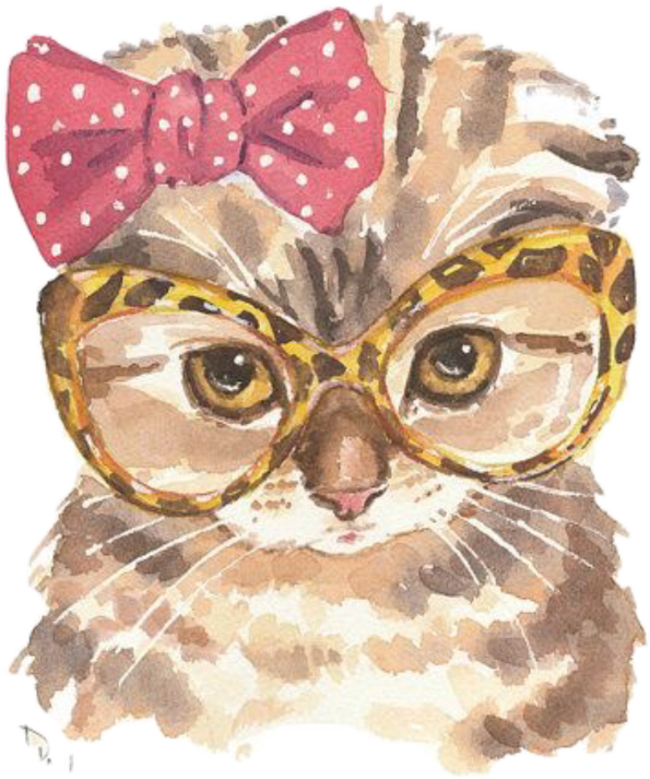 Cat Cute Glass Glasses Tie Pinktie Pink Cutecat Freetoe (1024x1024), Png Download
