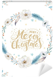 Merry Christmas Watercolor Cards With Floral Elements - Flower Merry Christmas Card (400x400), Png Download