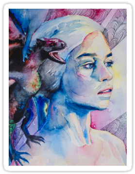 Daenerys Targaryen Sticker - Game Of Thrones Khaleesi And Dragons Painting (375x360), Png Download