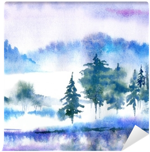 Landscape With Fog, Lake And Forest - Illustration (400x400), Png Download