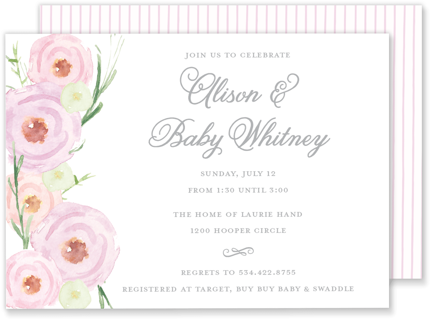 Alison Watercolor Roses Invitation - Watercolor Roses Wedding Card (1500x1073), Png Download