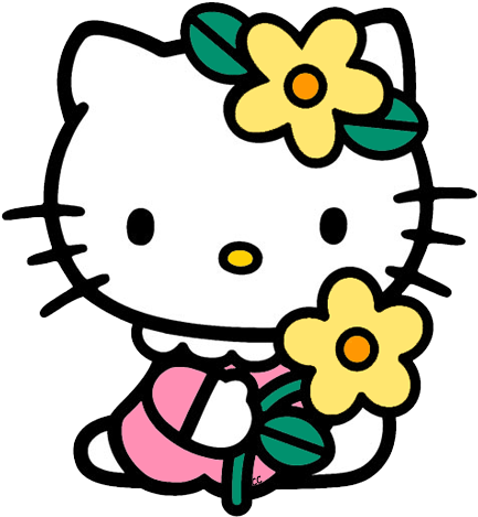 Graphic Library Download Clip Art Cartoon Flower - Hello Kitty Adhesive Glass Baby On Board (444x475), Png Download