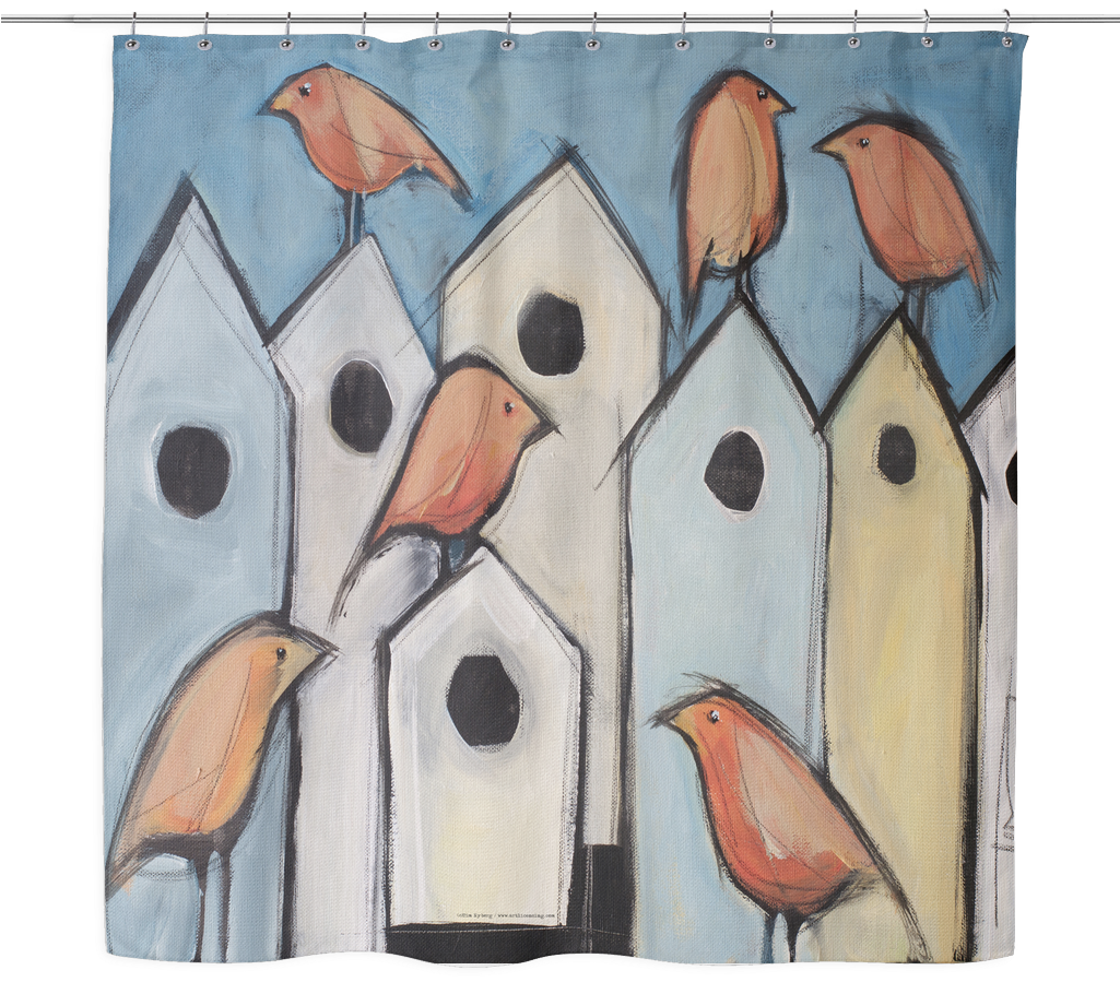 Birds On Houses Woven Oxford Cloth Shower Curtain Williams - Tim Nyberg - Bird Condos Canvas (1024x1024), Png Download