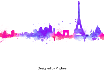 Cartoon Architecture Design Of Urban Life, Cartoon, - Art Print: Anna42f's Silhouette Watercolor Paris, 61x41cm. (360x360), Png Download