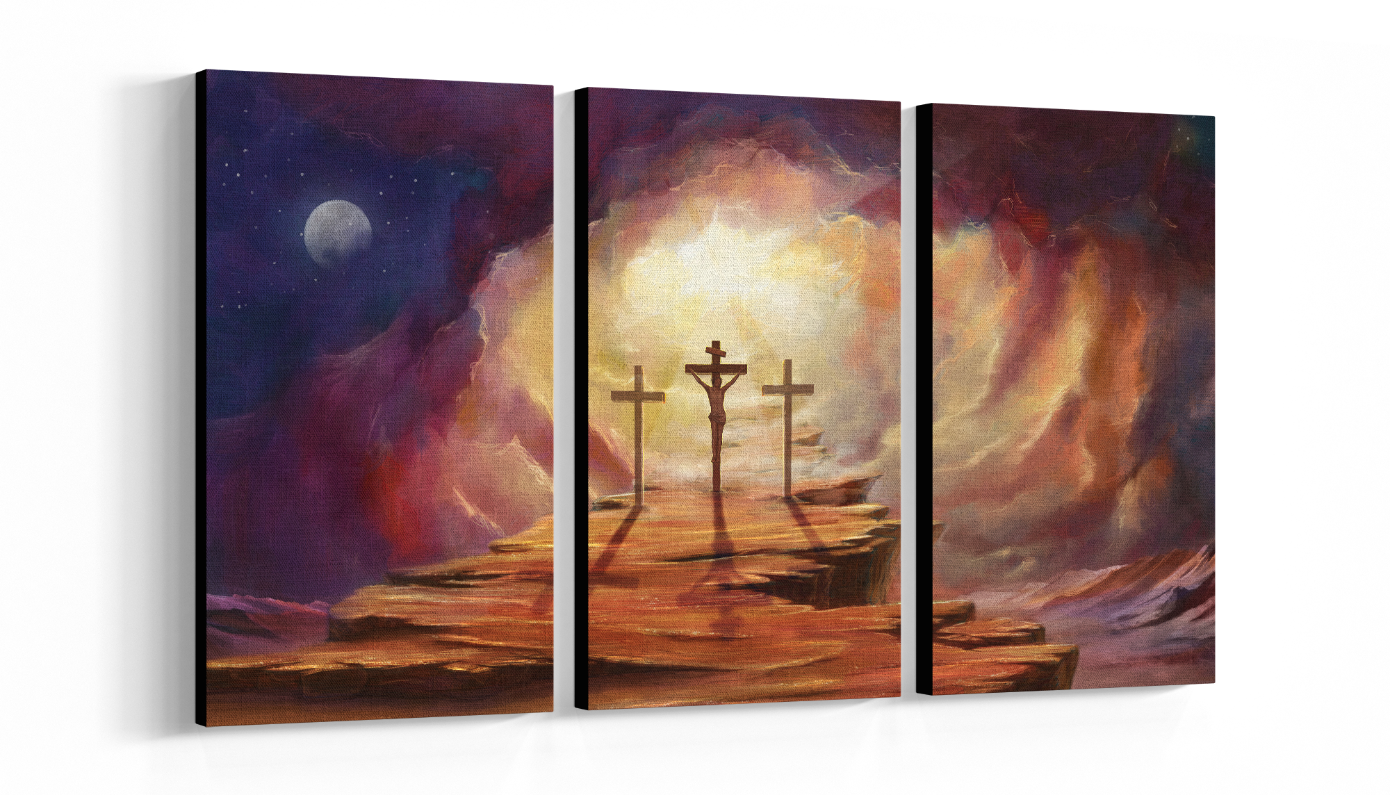 Three Piece Framed Canvas Wall Art Of Jesus At Calvary - Jesus (2000x1144), Png Download