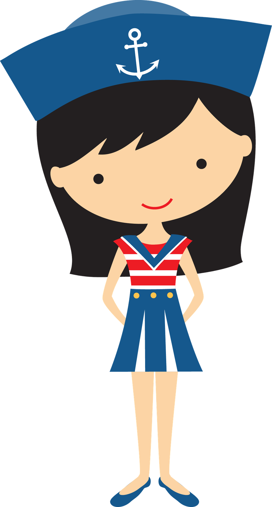 Black Haired Girl Sailor - Girl Sailor Clipart (900x1673), Png Download