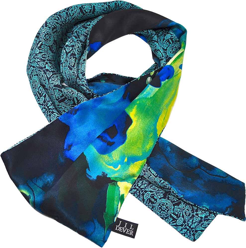 Pearl Scarf In Two Print Blue Floral And Teal Print (1000x1506), Png Download