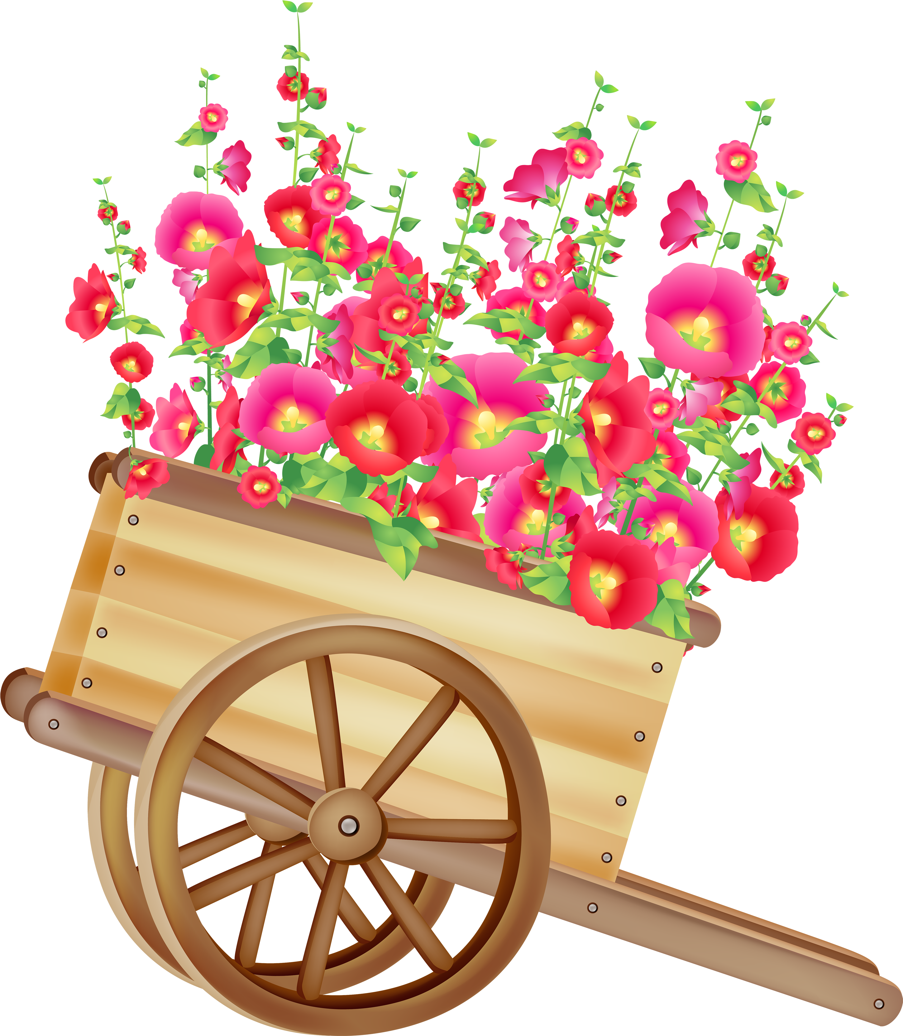 Wheelbarrow With Flowers Png Clipart - Flower Wheelbarrow Clipart (3500x4018), Png Download