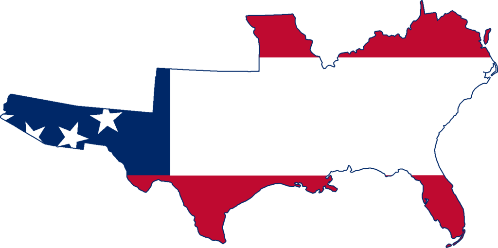 File Flag Map Of The Greater Confederate States America - Confederate States Flag Map (1024x510), Png Download