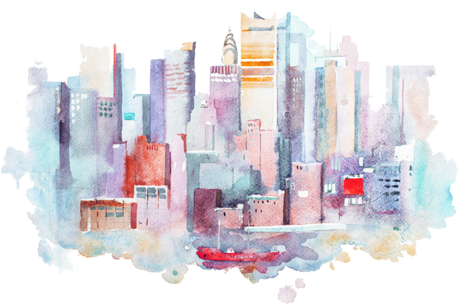 Upper Westside - Aquarelle New York (700x467), Png Download