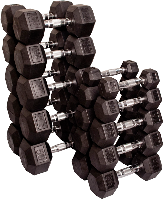 5-50lbs Rubber Hex Dumbbell Pairs (600x600), Png Download