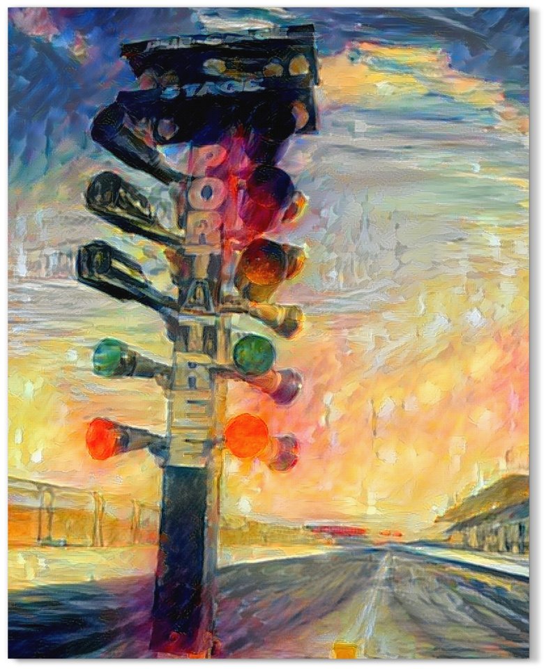 Dragstrip Oil Art Print On Canvas - Drag Racing Tree Painting (1024x1024), Png Download