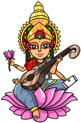 Saraswati Drawing Cartoon Banner Free Download - Cartoon (600x600), Png Download