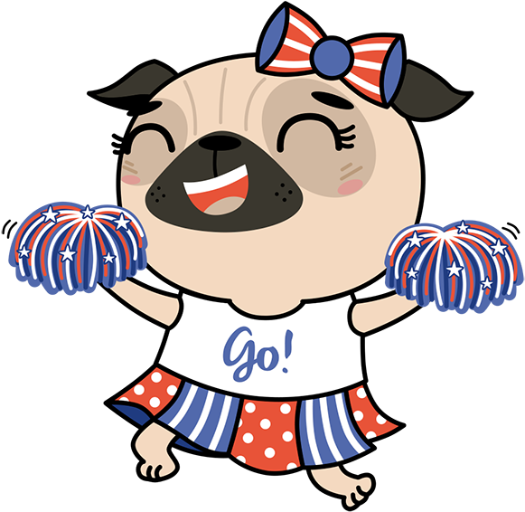Pugs & Kisses - Cartoon (600x600), Png Download