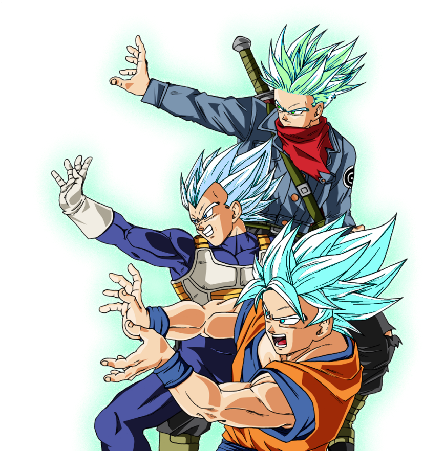 Ssj Goku Vegeta And Future By Boneshoss - Goku Vegeta And Future Trunks (873x915), Png Download