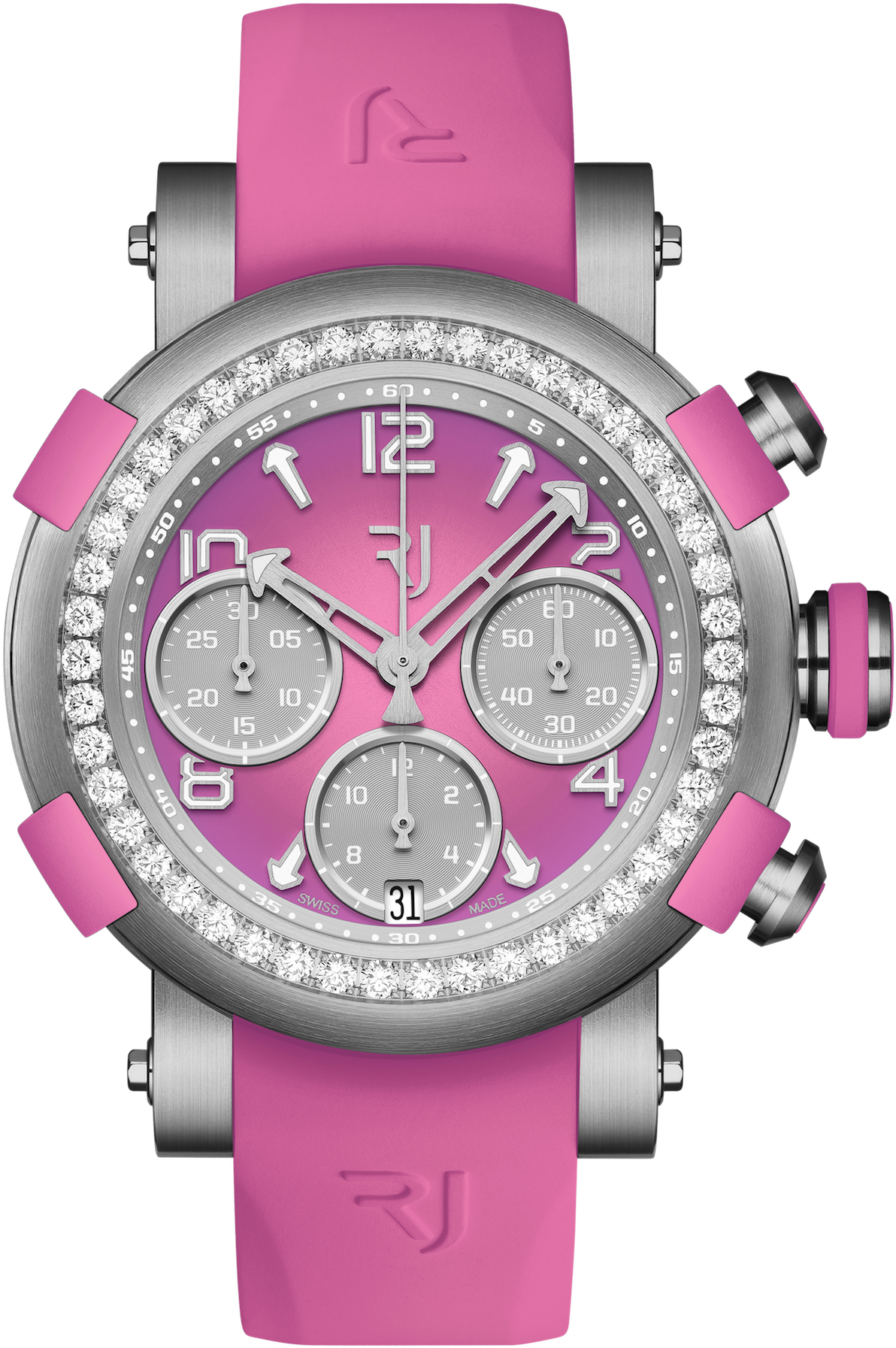 Rj Watches Arraw Chonograph 42mm Titanium Pink Diamonds (1224x1800), Png Download