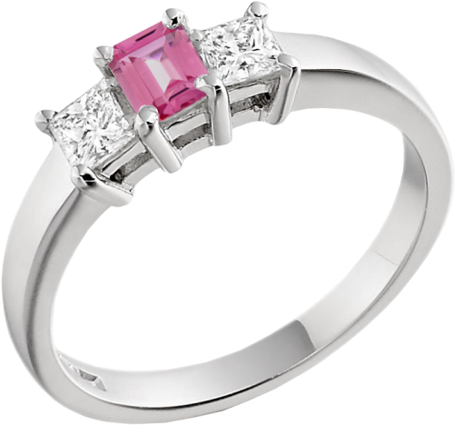A Stylish Pink Sapphire & Diamond Three Stone Diamond - Purely Diamonds 0.60ct Emerald & Princess Cut Three (500x500), Png Download