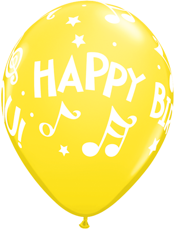 Sngl Latex Mn Hpy Bday Yellow Balloon - Qualatex 11 Inch Assorted Latex Balloon - Music Notes (342x451), Png Download