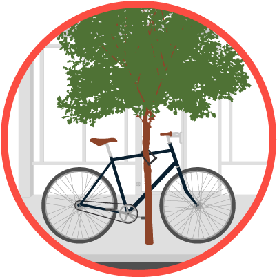 A Bike Locked To A Tree - Del Sol Projekt (420x400), Png Download