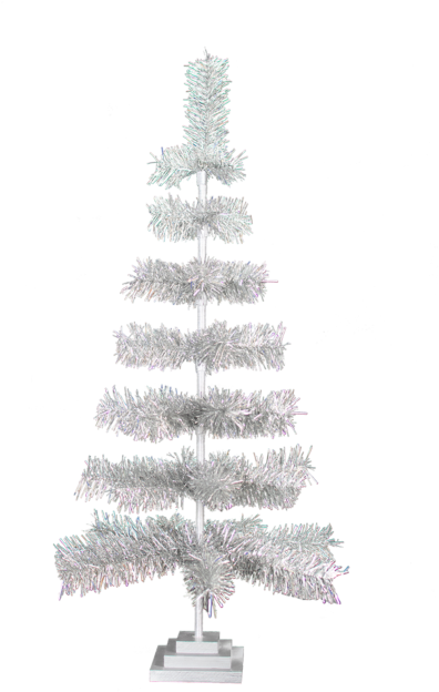 48" Retro Silver Tinsel Christmas Tree Vintage Feather - Christmas Tree (427x640), Png Download