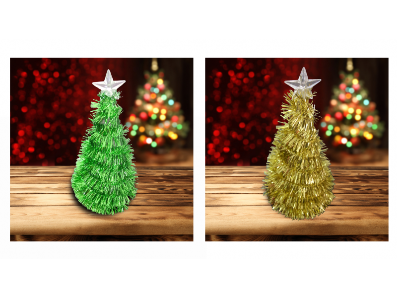 Prelit Garland Tinsel Christmas Tree Decoration - Prelit Garland Tinsel Tree - 8 Inch, Gold (800x600), Png Download