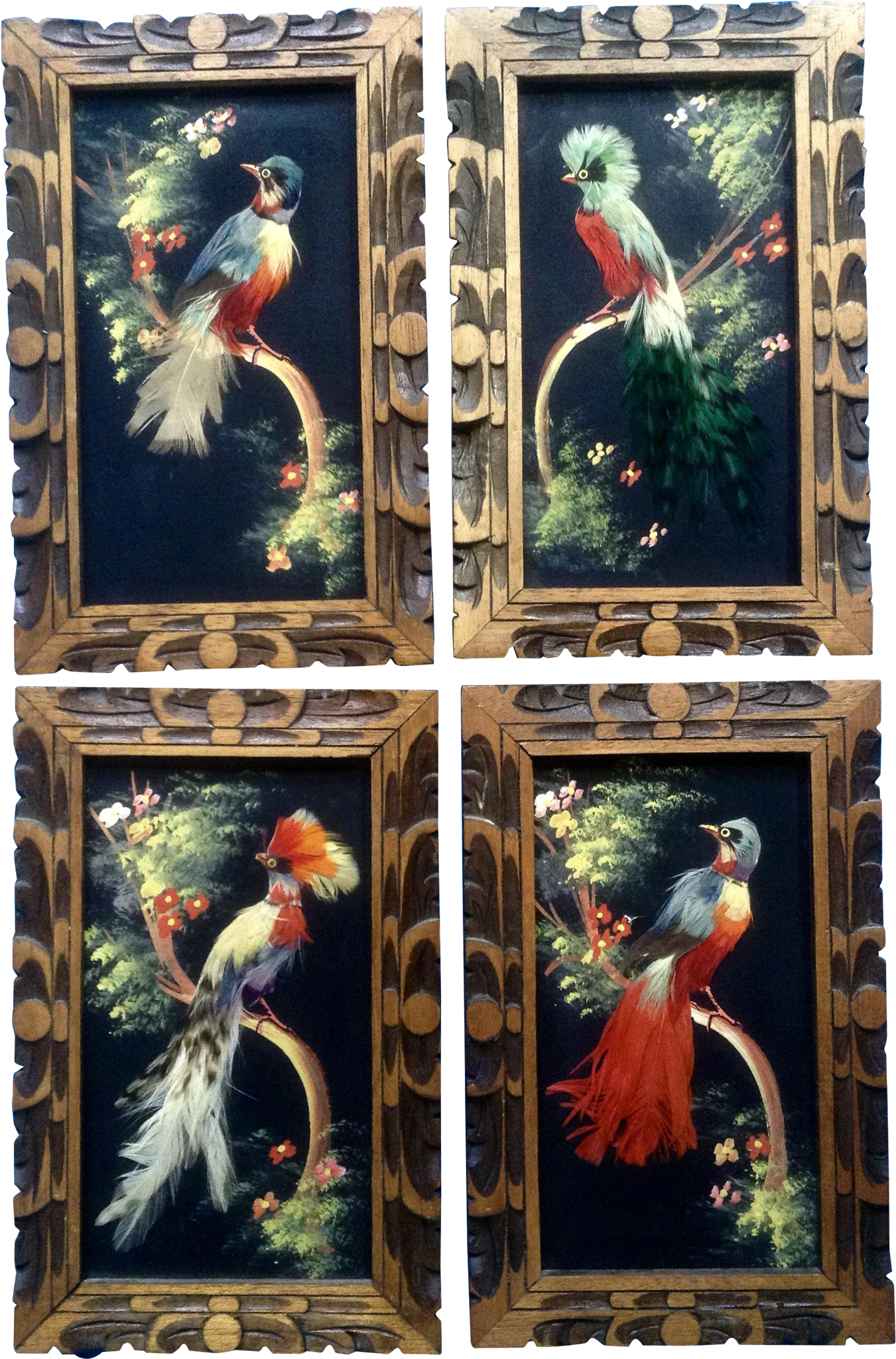 Vintage Mexican Folk Art Feather Bird Picture Painting - Vintage Feathered Bird (2048x2048), Png Download