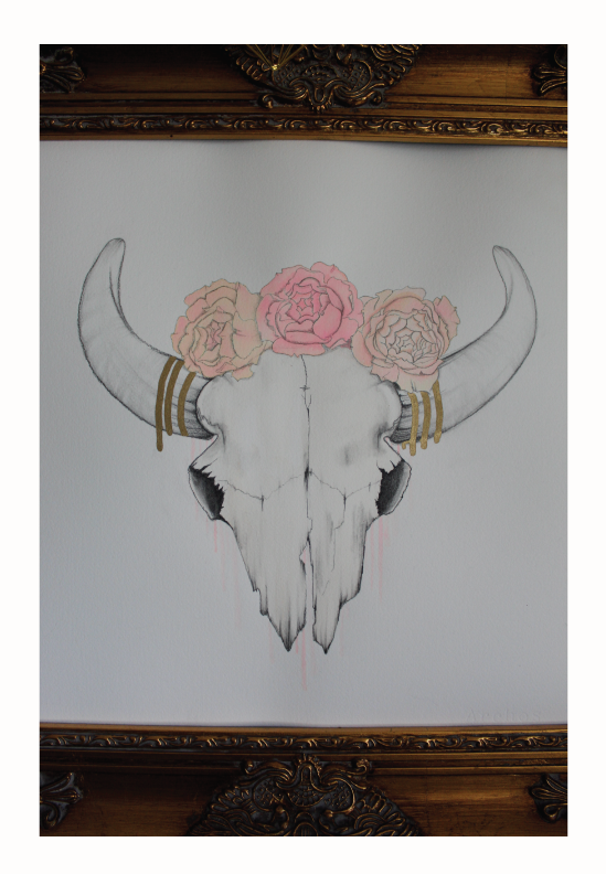 Cowskull & Roses - Bull (549x792), Png Download